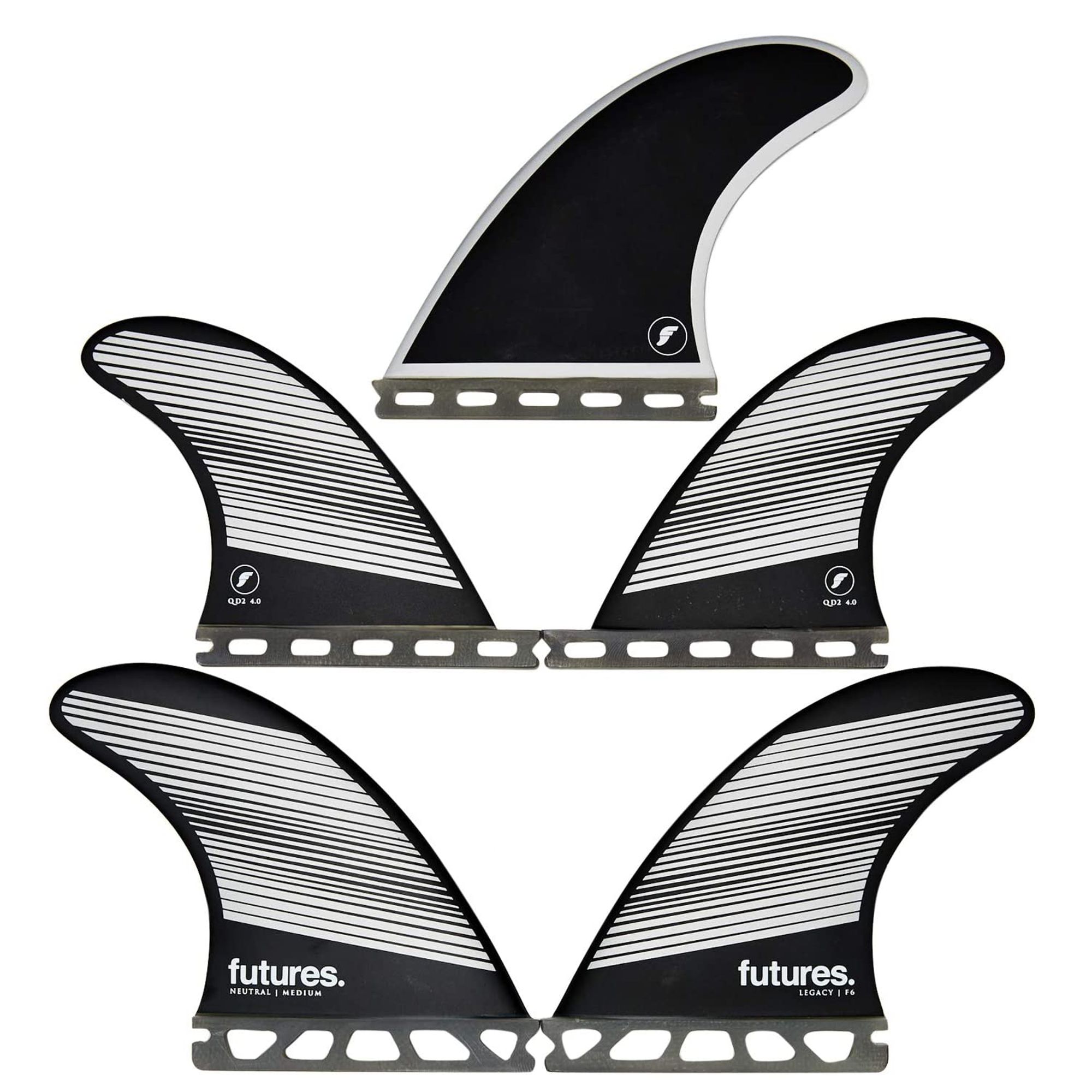 FUTURES  Fins Quad Thruster 5 Fin Set F6 Legacy