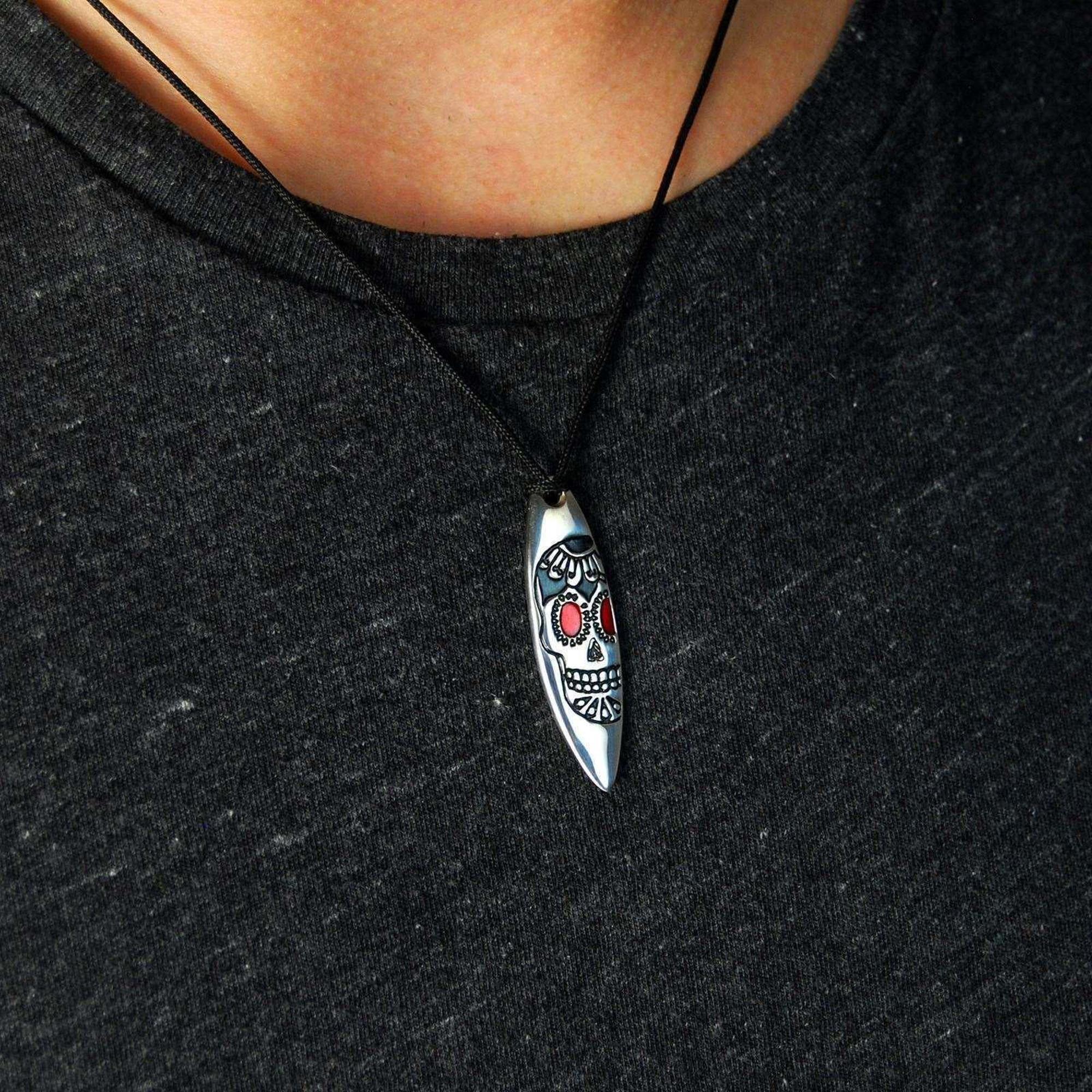 Silver+Surf necklace Surfboard XL Mexican Skull - 5