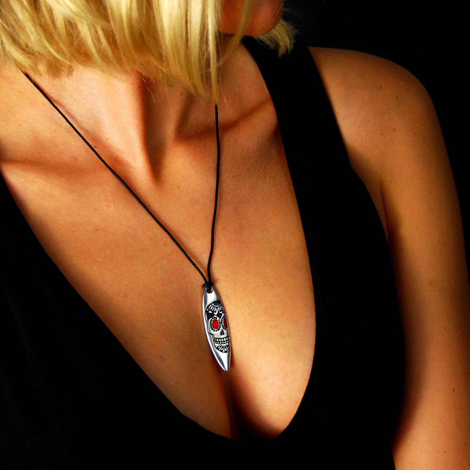 Silver+Surf necklace Surfboard XL Mexican Skull - 4