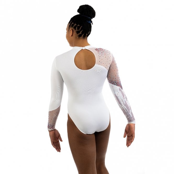 Specialdesignad gymnastikdräkt med lång ärm i sublimerat tyg med 10 000 glasstenar - 3