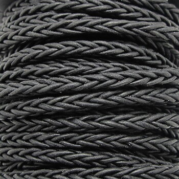 Flätad fyrkantig läderrem Svart ca 4mm