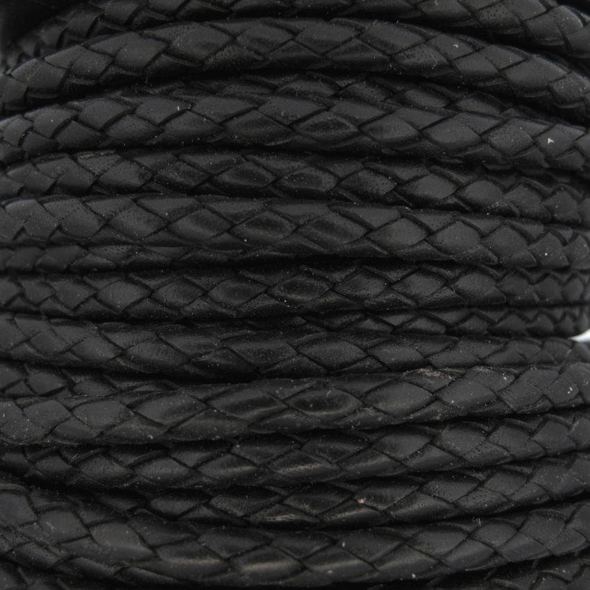 Black braided leather cord 3mm - by the meter - Smyckerian