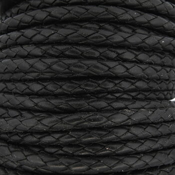 Flätad Svart läderrem 3mm - metervara