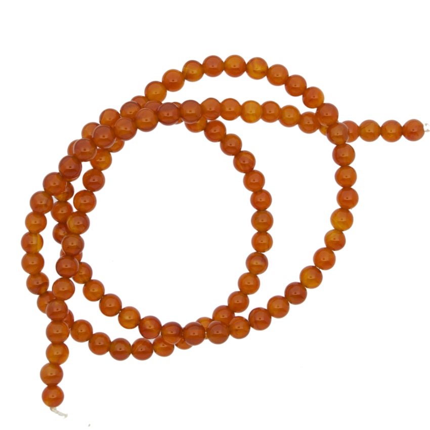 Karneol 4mm rund ädelsten enfärgad
