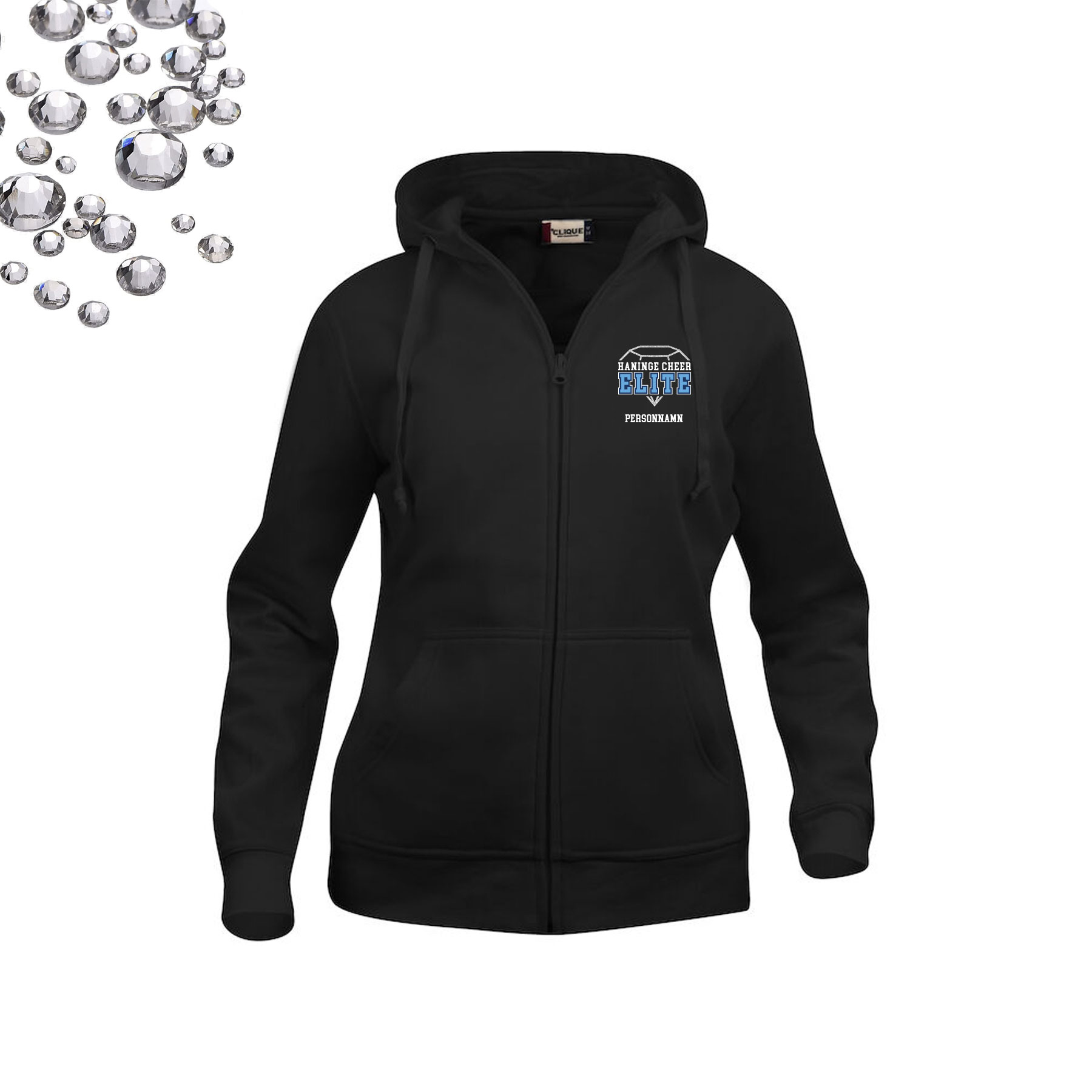 College  Hoody Full Zip, dam  | Rhinestones