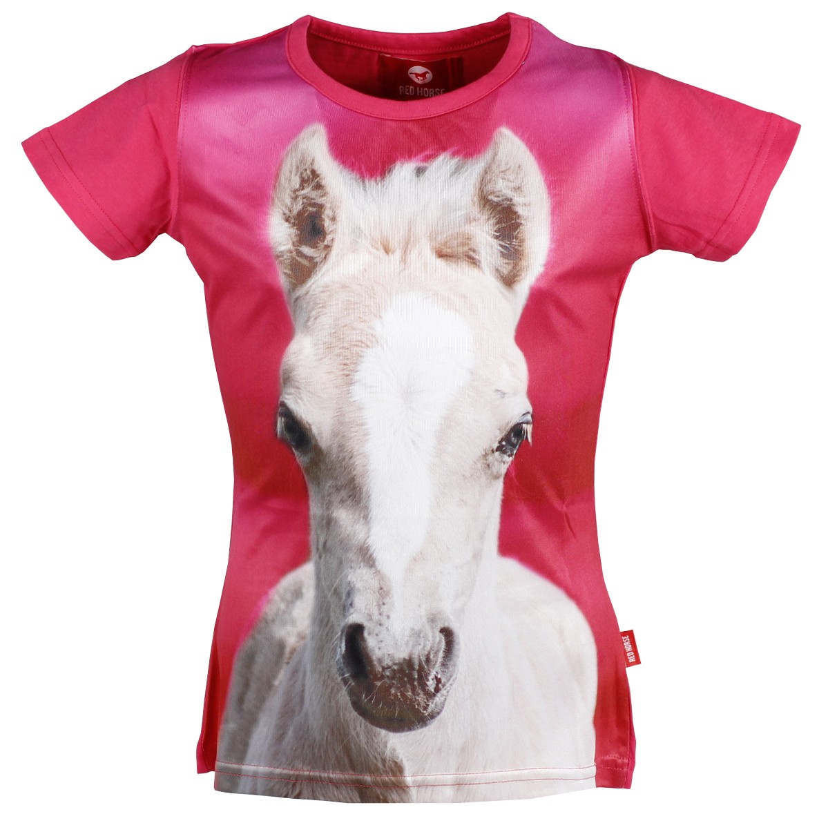 T-shirt rosa med foto på gulligt föl