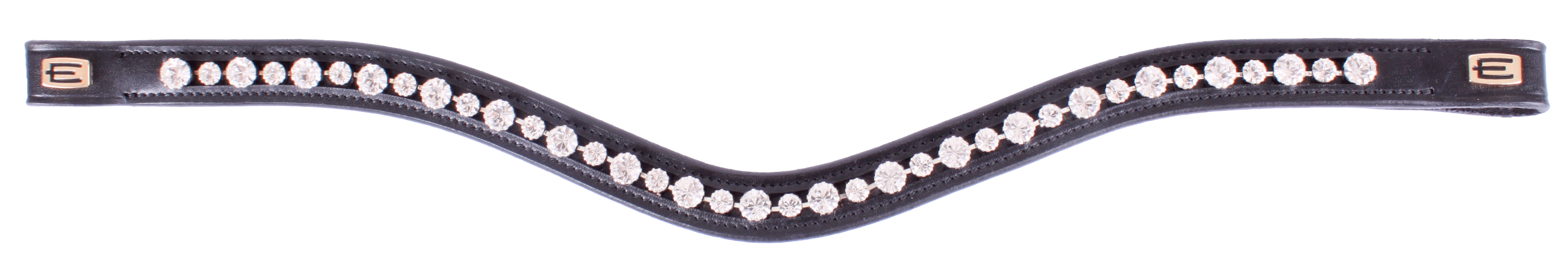 Pannband by Equalityline i svart läder med vita kristaller och silverlogga