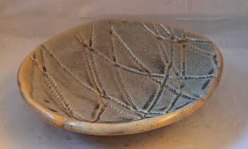 Stoneware ceramics soap dish, green/grey oval whiteout hole 14,5x