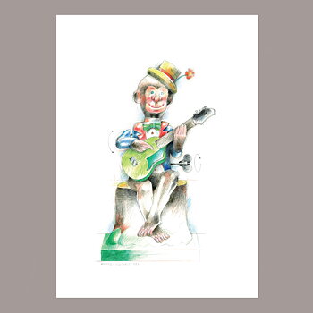 Monkey guitarist toy, litografi