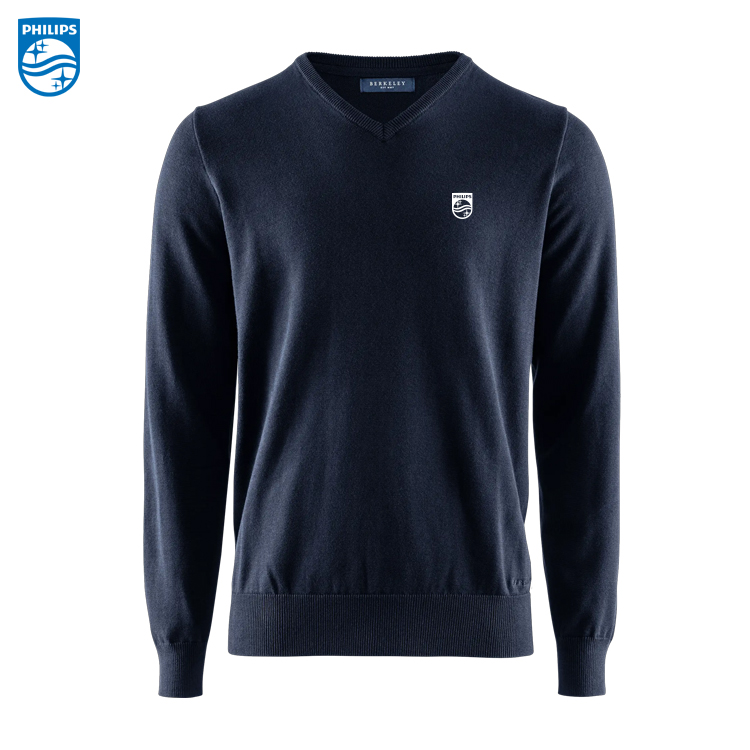 BRKLY Brockton Cotton V-Neck, Herr Navy inkl brodyr