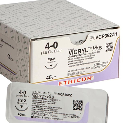 VICRYL PLUS® Sutures 4-0, 19mm 3/8 cutting (▼)70 cm, 36st.