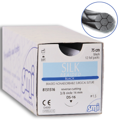 Silk Black® Sutur 4/0, 19mm 3/8 cutting (▼)75 cm, ej resorberbar, 12st.