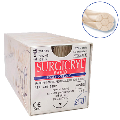 SURGICRYL® Rapid PGA, 4/0 -19mm 3/8 cutting (▼)50 cm Resorbable, 12st.