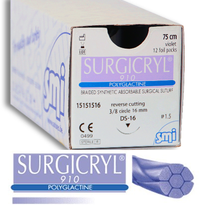 SURGICRYL® 910, 4/0 -19mm 3/8 cutting (▼)75 cm Resorbable, 12st.