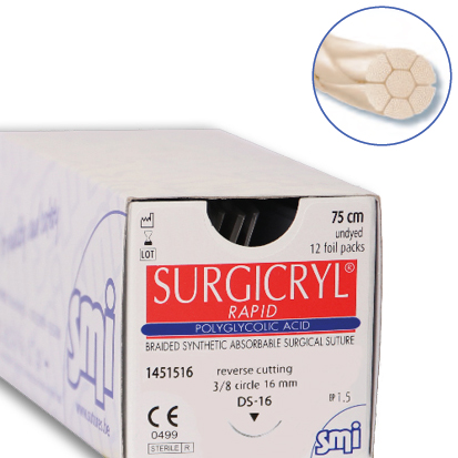 SURGICRYL® Rapid PGA, 4/0 -19mm 3/8 cutting (▼)75 cm Resorbable, 12st.