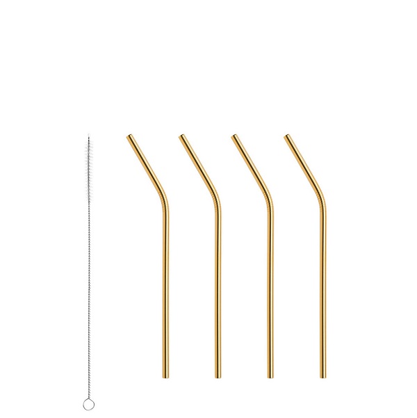 Peak Sugrör Guld med rengöringsborste 4-pack
