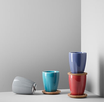 Bruk Mug Turquoise with oak lid 2-pack