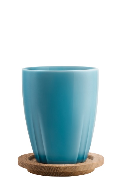 Bruk Mug Turquoise with oak lid 2-pack