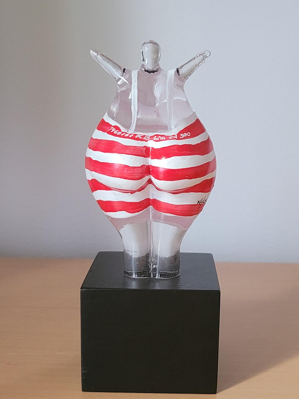 Bath Woman Red White Wood Base  - 2