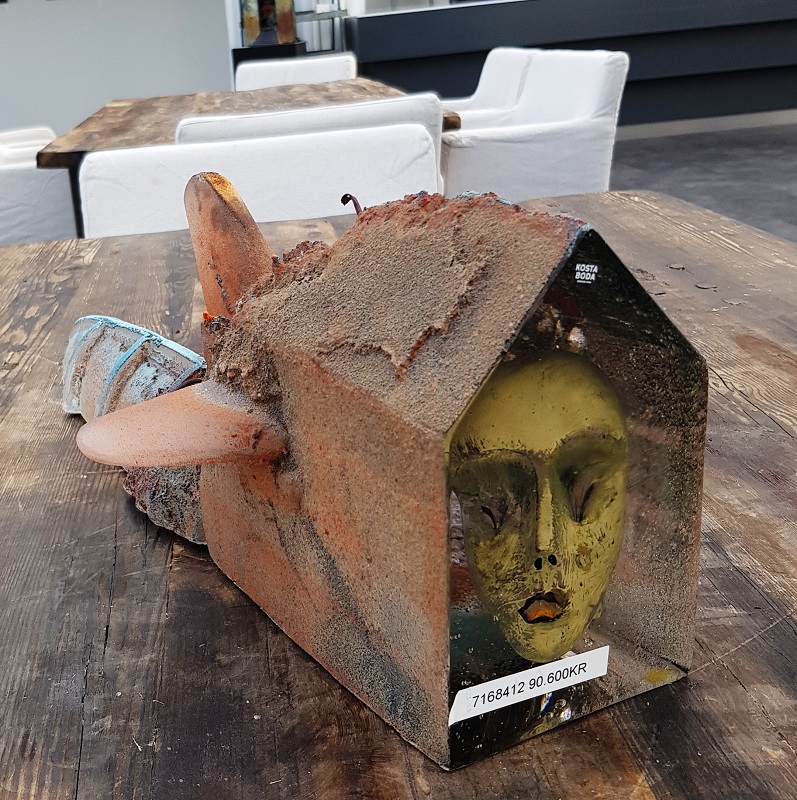 Skulptur med  Gult Ansikte  Unik - 2