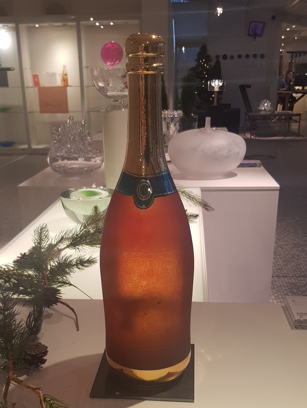 Champagneflaska Orange Fågel Unikat - 3