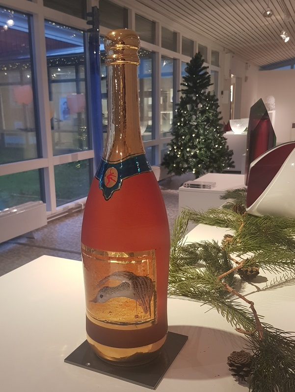 Champagneflaska Orange Fågel Unikat - 2