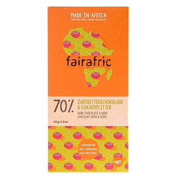 Fairafric mörk choklad 70% med kakaonibs 80 g ekologisk