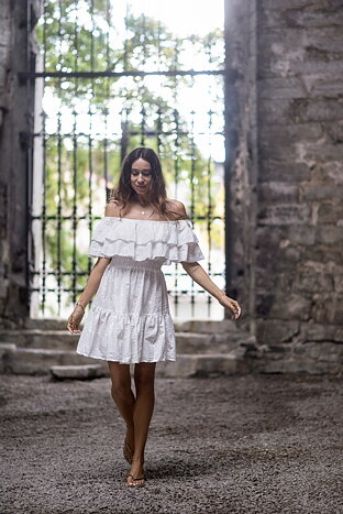 Short Bamboo Dress Embroidery White