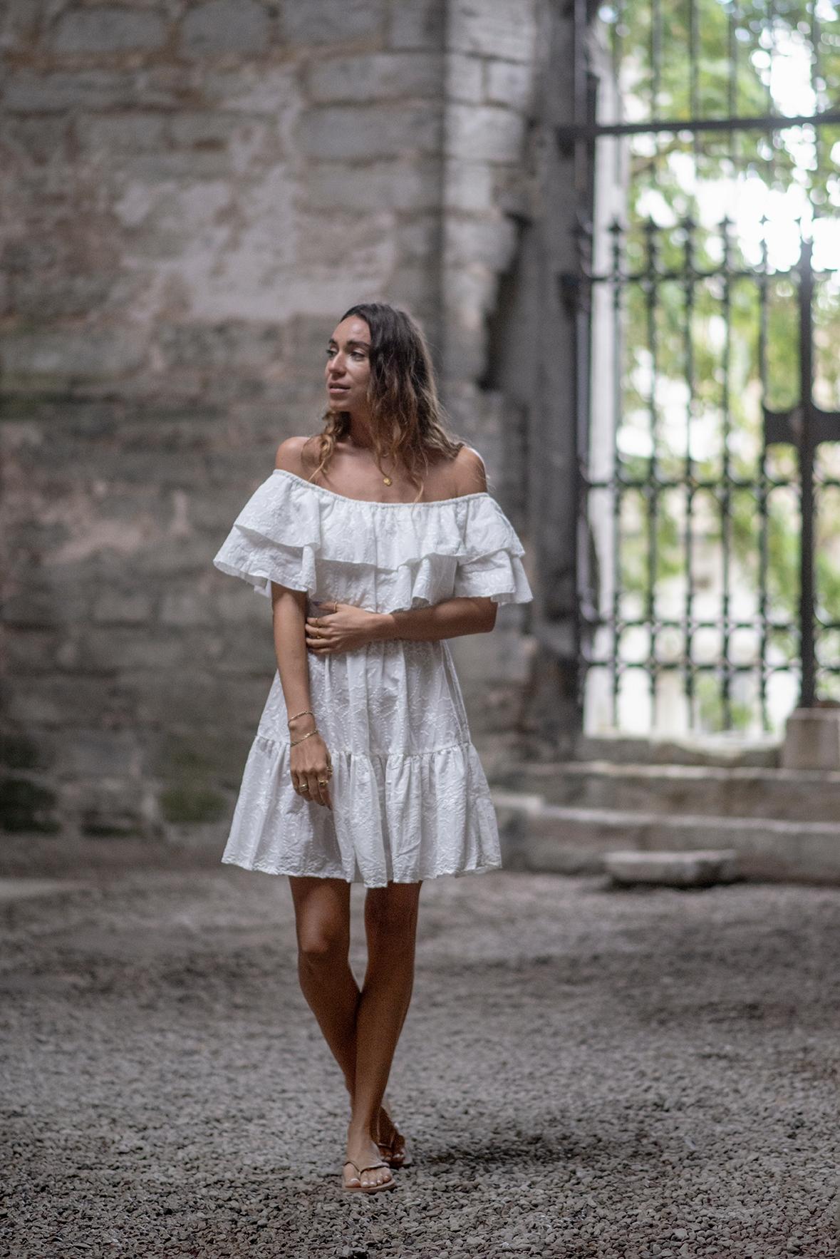 Short Bamboo Dress Embroidery White
