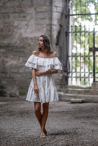 Short Bamboo Dress Embroidery White