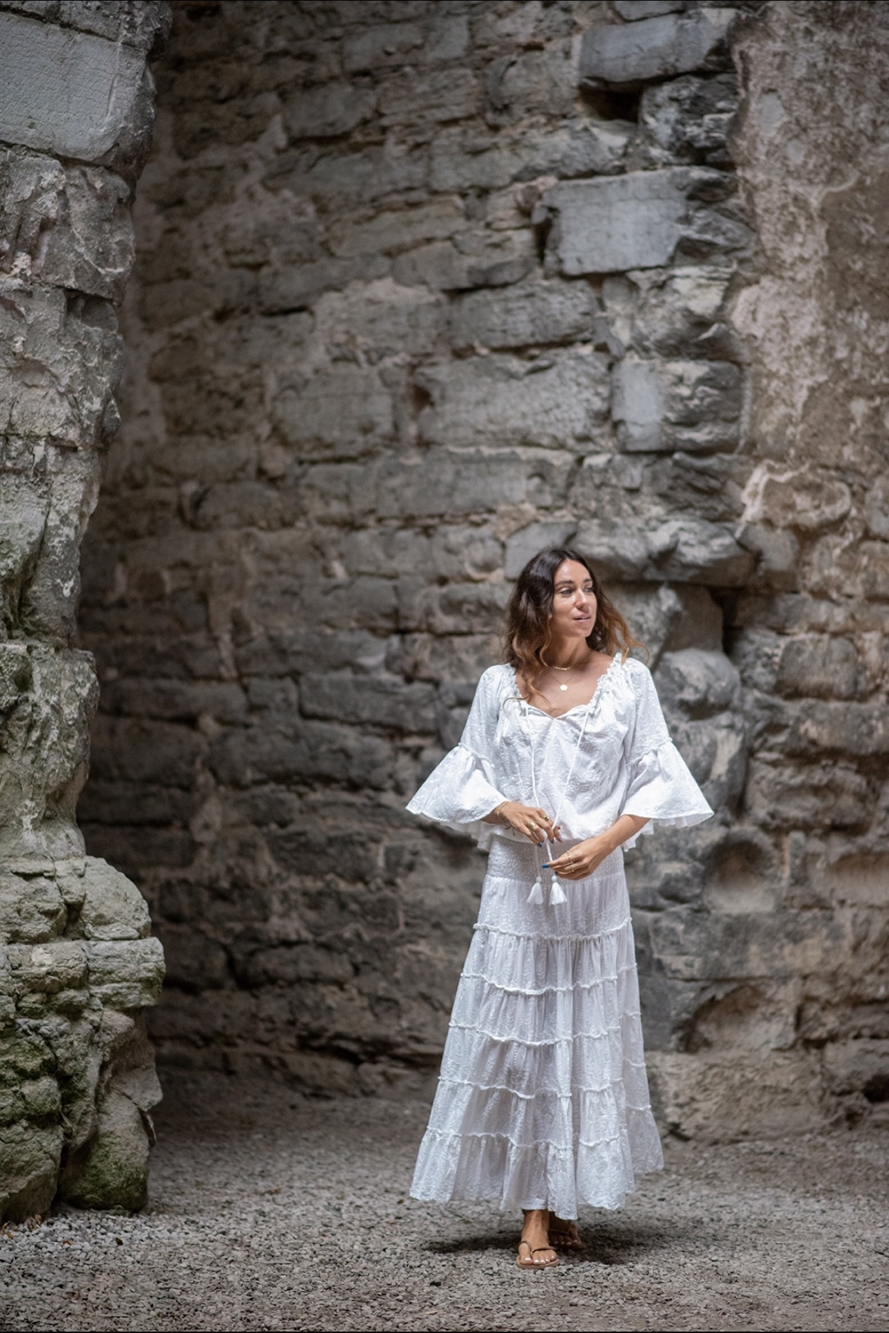 Aline Skirt Embroidery White