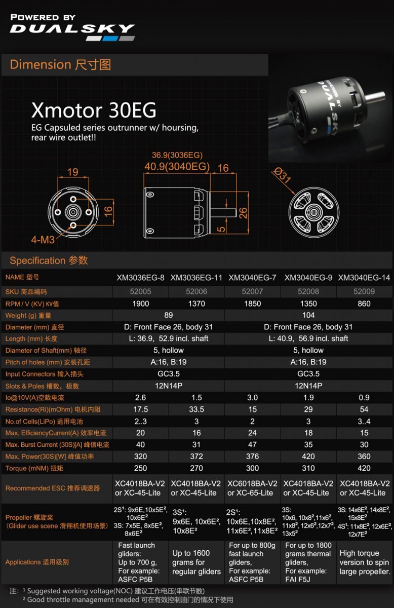 Borstlös motor Dualsky XM3040EG9. KV:1350. 104gr (3S) - 2