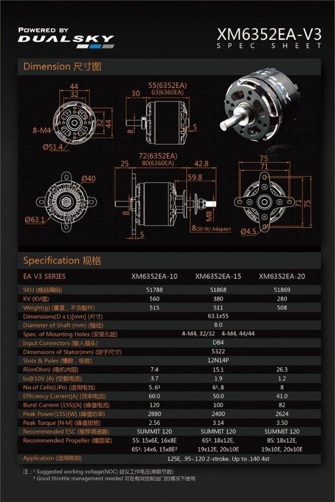 Borstlös motor Dualsky XM6352EA V3 512gr 560KV - 2