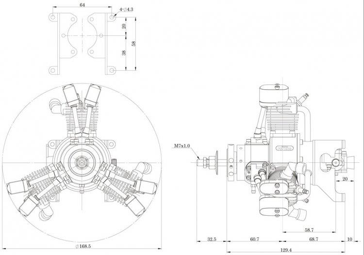 Saito FG 19R3 4-takts 3-cyl Stjärnmotor Bensin - 3