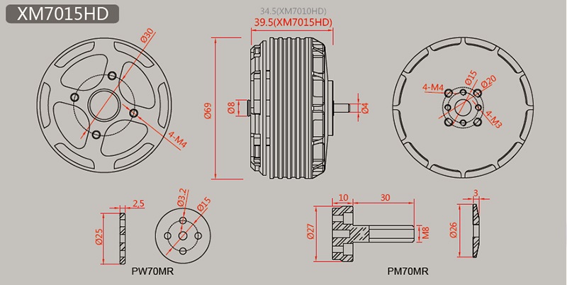 Borstlös elmotor XM7015HD -11MR 150KV - 2