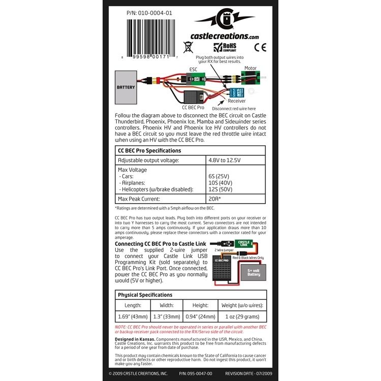 Castle Creations CC BEC PRO 20A Max 12S LiPo (50.4V) - 6