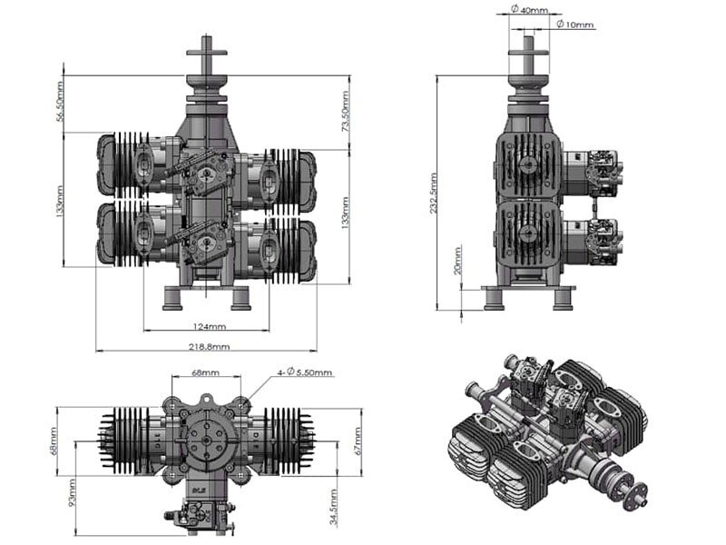 DLE-120 120cc 4-CYL Bensinmotor - 4