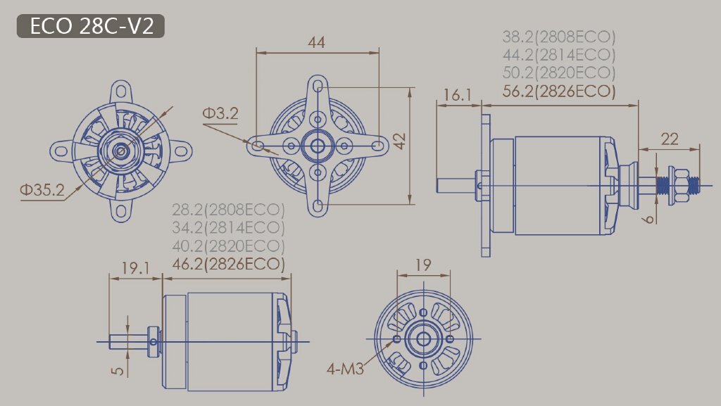 Borstlös motor Dualsky ECO 2826C V2 KV:1120 167gr (3S) - 3