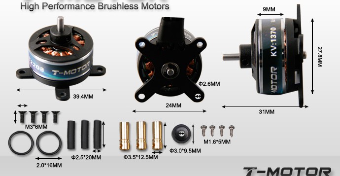 Borstlösmotor T-motor 2208  40g  KV:1370  190W