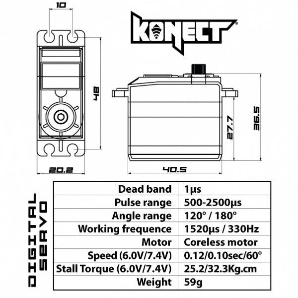 KONECT 32 kg CORELESS HV Digital servo (32kg-0.10s/60°) - 2