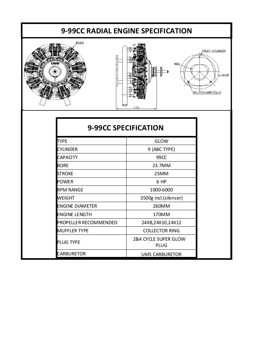 UMS ST-9-99  9 cyl. radial för Methanol - 2