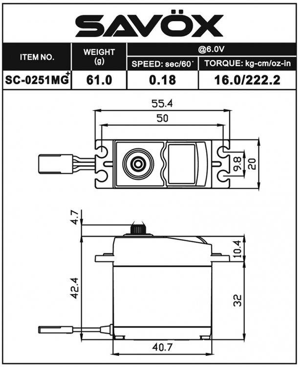 SAVÖX SC-0251MG Plus Servo Digital 16Kg 0,18s Metalldrev - 2