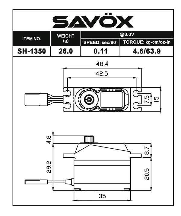 SAVÖX SH-1350 Plus Servo Digital 4,6Kg 0,11s Alu Coreless Mini - 2