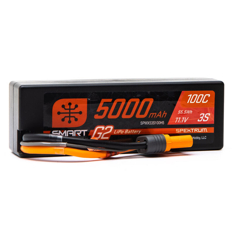 Spektrum LiPo 11.1V 5000mAh 3S 100C Smart G2 Hardcase LiPo Battery: IC5