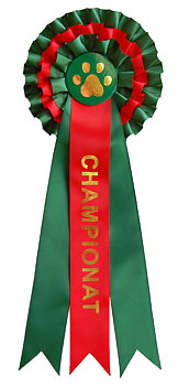 Hundrosett  CHAMPIONAT, 3 kransar, 3 band - grön/röd