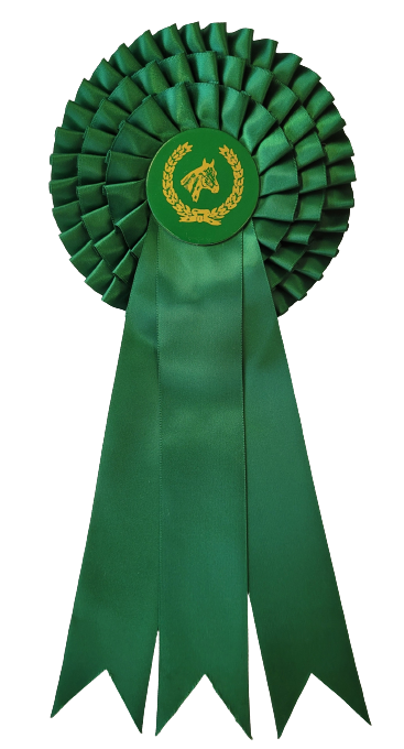 Hästrosett 3 kok, 3 bredare band - GRÖN, 31 cm