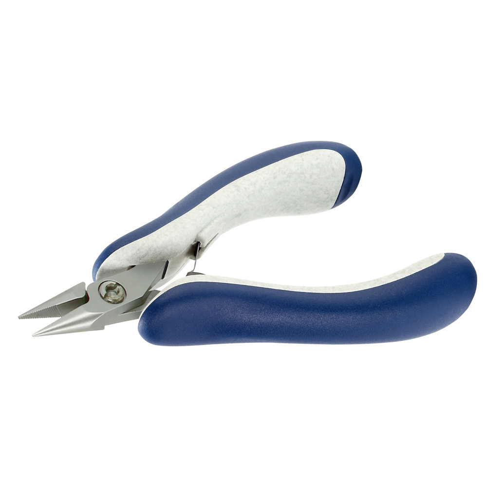 Needle-nose pliers, knurled gripping surfaces