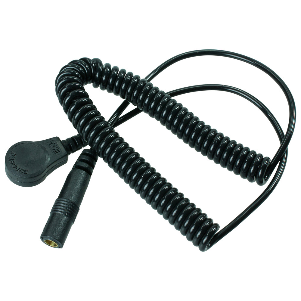 Coiled cable with angled jack, ESD