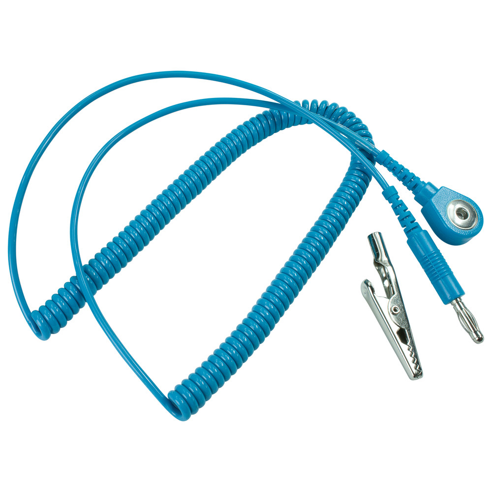 Spiralkabel med banankontakt, ESD, ljusblå, anslutningstyp DK 3 mm