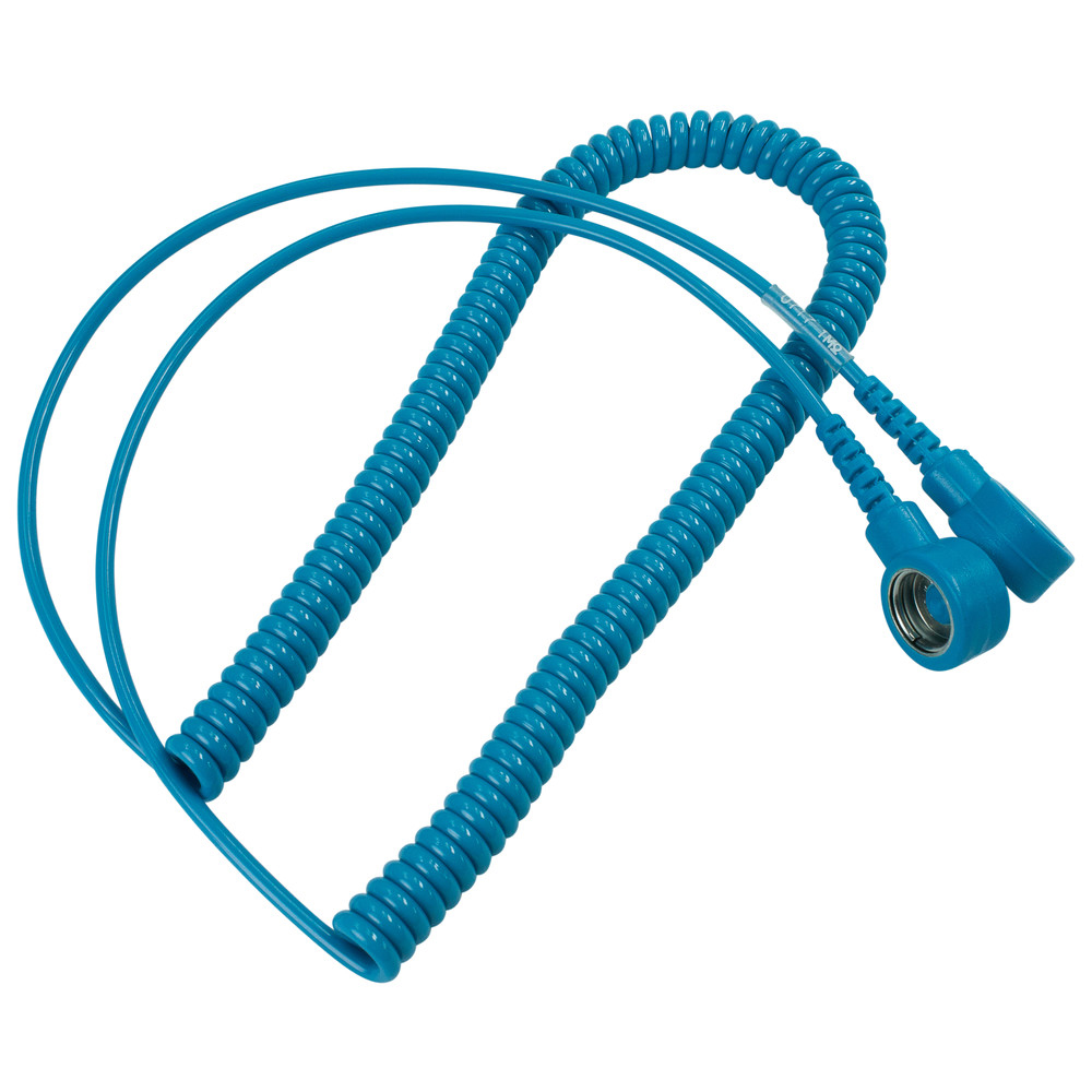 Spiralkabel med tryckknapp, ESD, ljusblå, 3/10 mm, 2,4 m